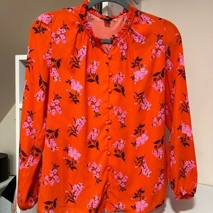 Ann Taylor Mixed media ruffle neck top - Hibiscus floral